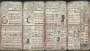 Pages of the Dresden Codex with Maya tables and calculations